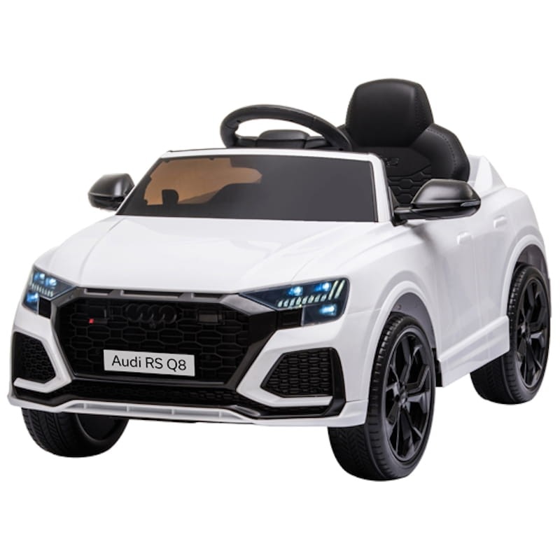 Masinuta electrica cu scaun de piele si roti cauciuc Audi RS Q8 White