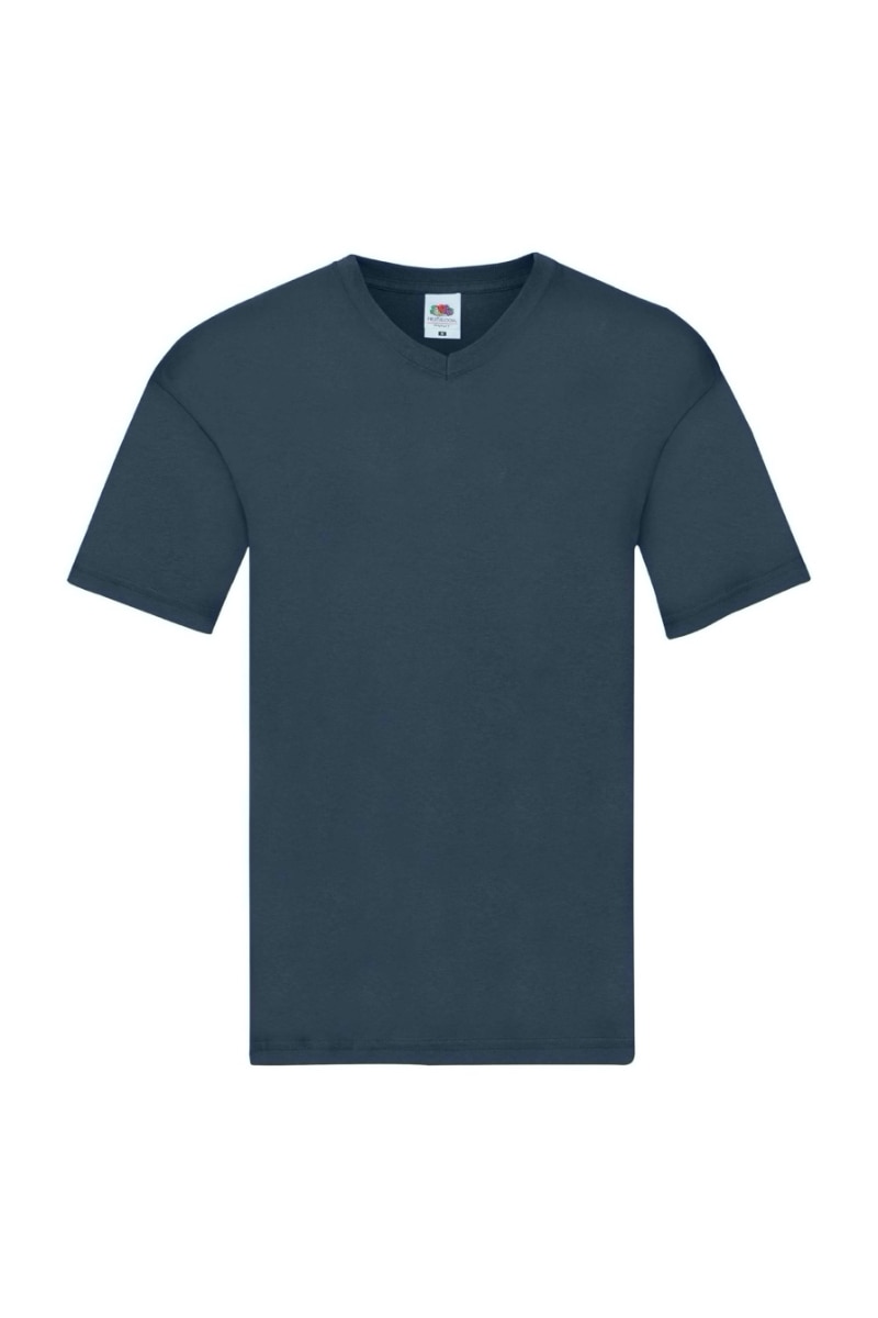 Tricou cu decolteu in V Fruit of the Loom, Bumbac, Albastru inchis, Albastru inchis