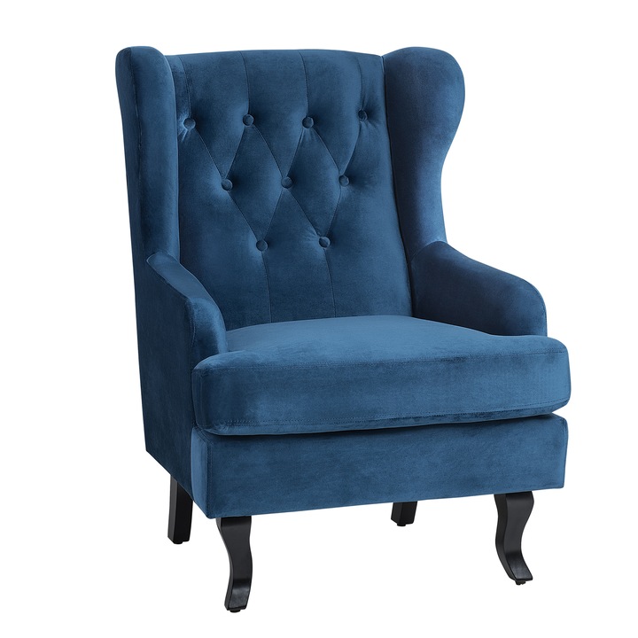 ALTA Chesterfield Stílusú Sötétkék Bársony Fotel