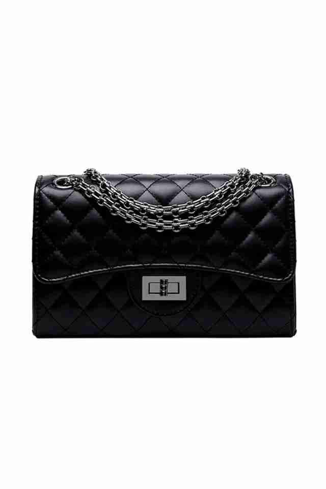 Geanta de dama Charlotte neagra din piele ecologica matlasata, 26 x 16 x 8 cm