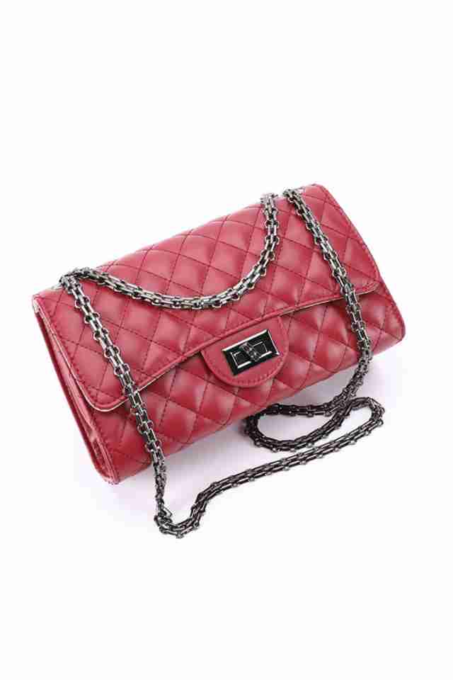 Geanta de dama Charlotte visinie din piele ecologica matlasata, 26 x 16 x 8 cm