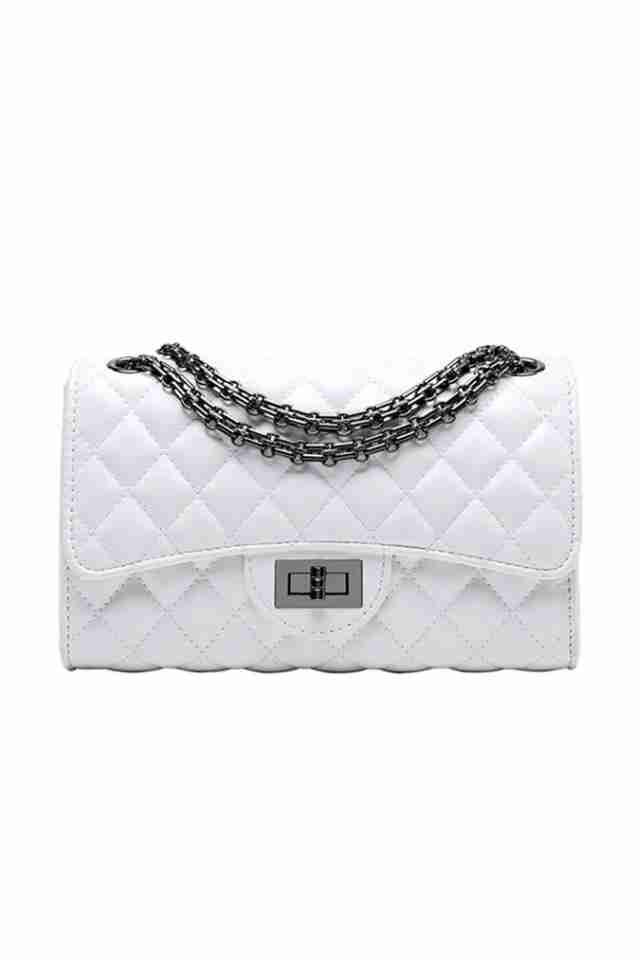 Geanta de dama Charlotte alba din piele ecologica matlasata, 26 x 16 x 8 cm