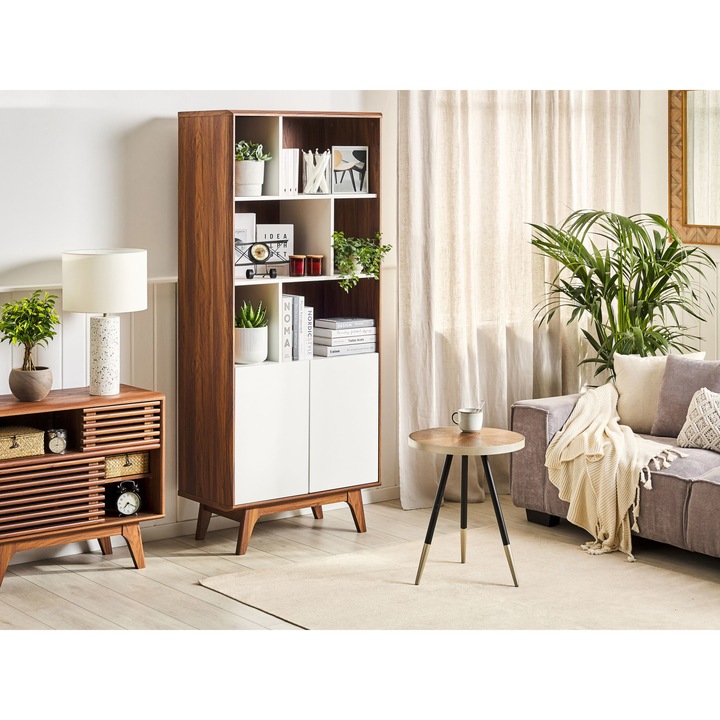 Háromszintes fehér és sötétbarna könyvespolc COLUMBUS