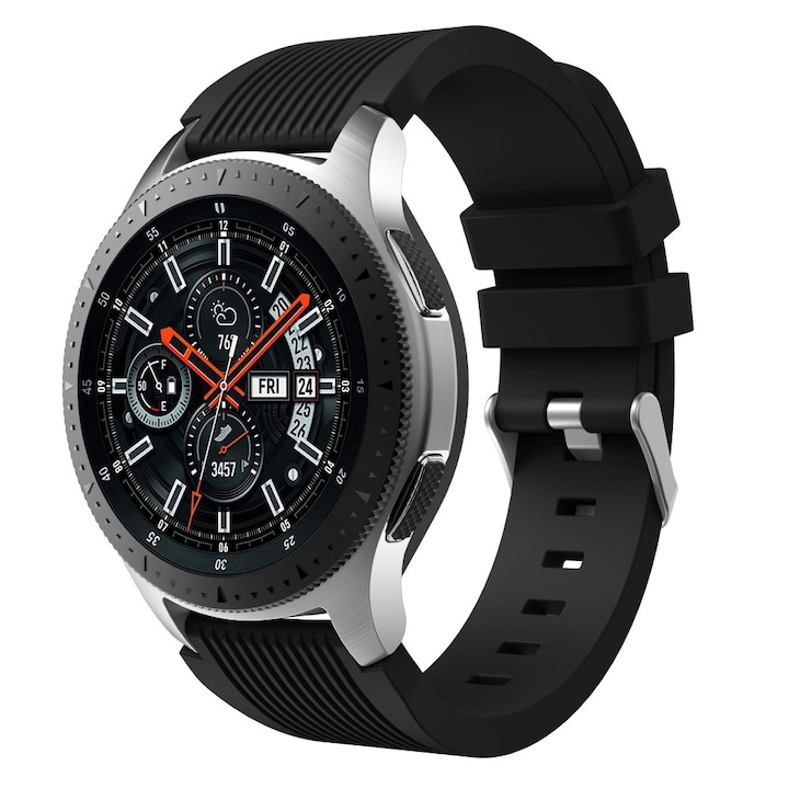 Силиконова каишка 22 мм, съвместима със смарт часовник Samsung Galaxy часовник 46 мм диагонал, Huawei Watch GT 2 (46 мм), 22 мм ширина на каишката, черен