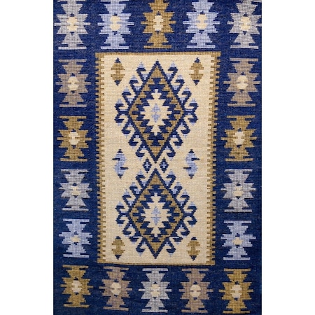 Covor traditional, calitate superioara, Bumbac, Albastru, 80x120 cm