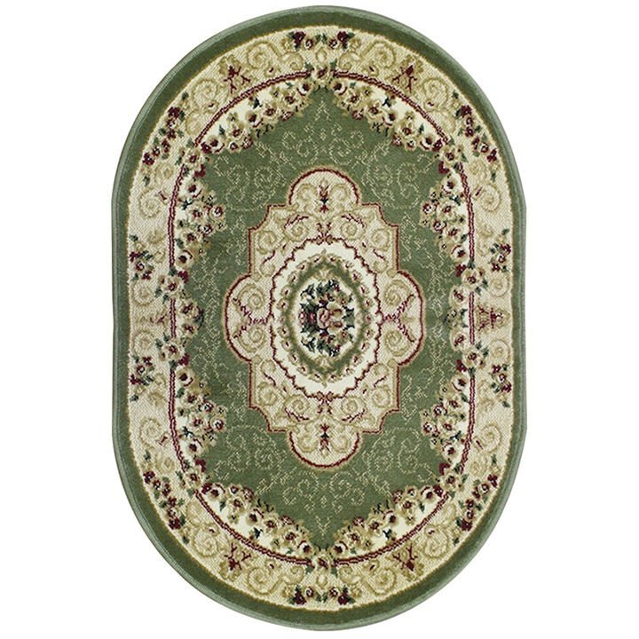 Frise szőnyeg, Ovális, Zöld, Krém, 150 X 235 cm