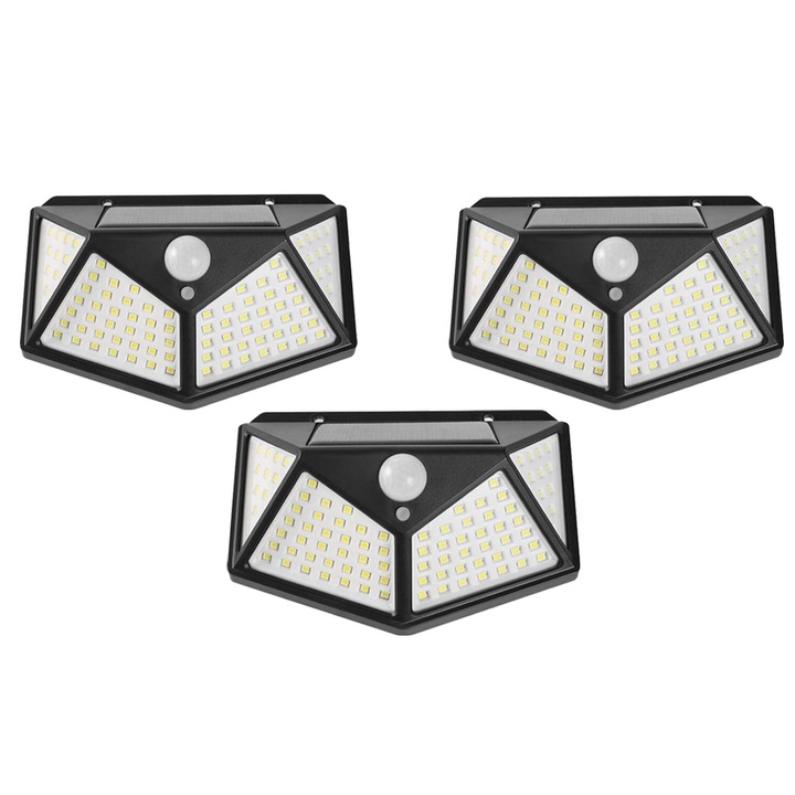 3db lámpa készlet napelemes töltéssel, szürkület-, mozgás- és fényérzékelőkkel, 3 világítási fokozat, 100 x LED, K KATHODE