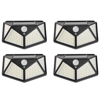 Set 4 lampi cu incarcare solara, cu senzori de amurg, miscare si lumina, 3 trepte de iluminare, 100 x LED, K KATHODE Set 4 lampi cu incarcare solara, cu senzori de amurg, miscare si lumina, 3 trepte de iluminare, 100 x LED, K KATHODE