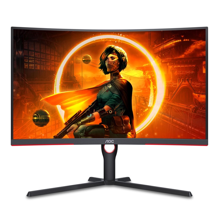 Монитор Gaming AOC 31.5", VA, Извит, WQHD, DisplayPort, 165Hz, Vesa, Черен/Червен