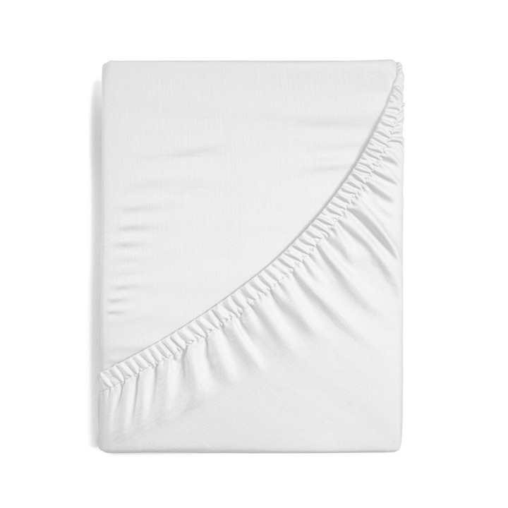 Cearceaf de pat, Eurofirany, Cu elastic, Satin, 2 persoane, Lavabil, 160 x 200 cm, Alb