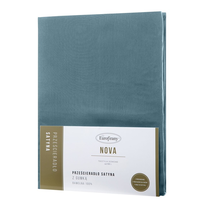 Чаршаф с ластик Eurofirany Nova3, Сатениран памук, 160x200 см, Тъмнозелен