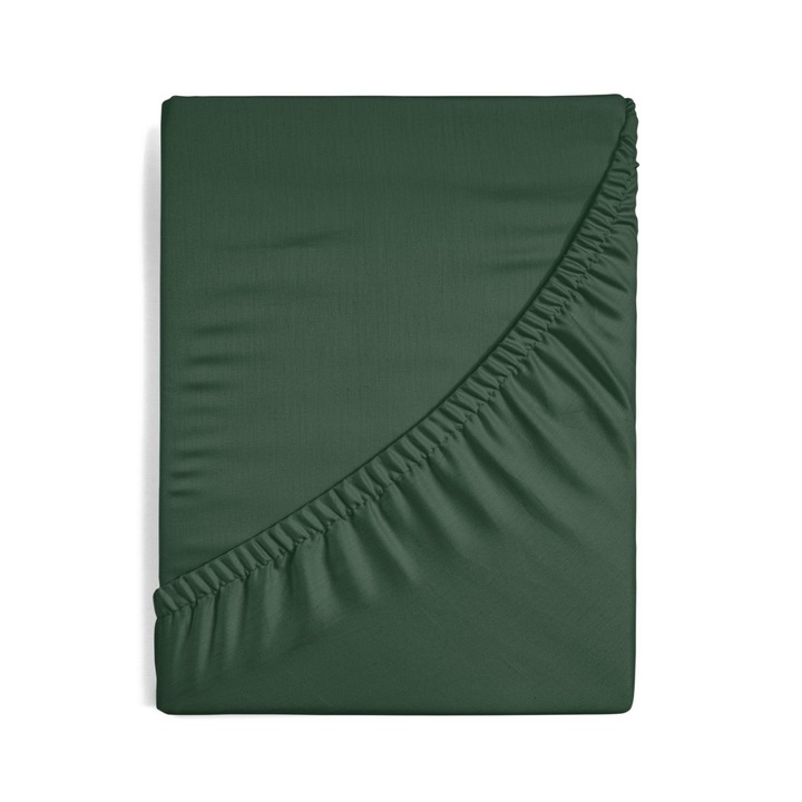 Cearceaf de pat, Eurofirany, Cu elastic, Satin, 2 persoane, Lavabil, 140 x 200 cm, Verde inchis