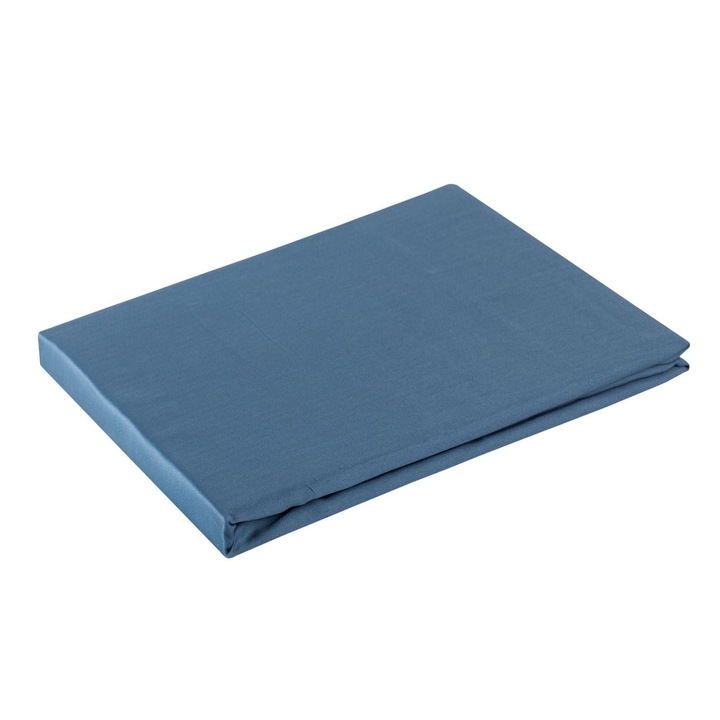 Cearceaf de pat, Eurofirany, fara elastic, Bumbac satinat, 2 persoane, Lavabil, 180 x 210 cm, Albastru
