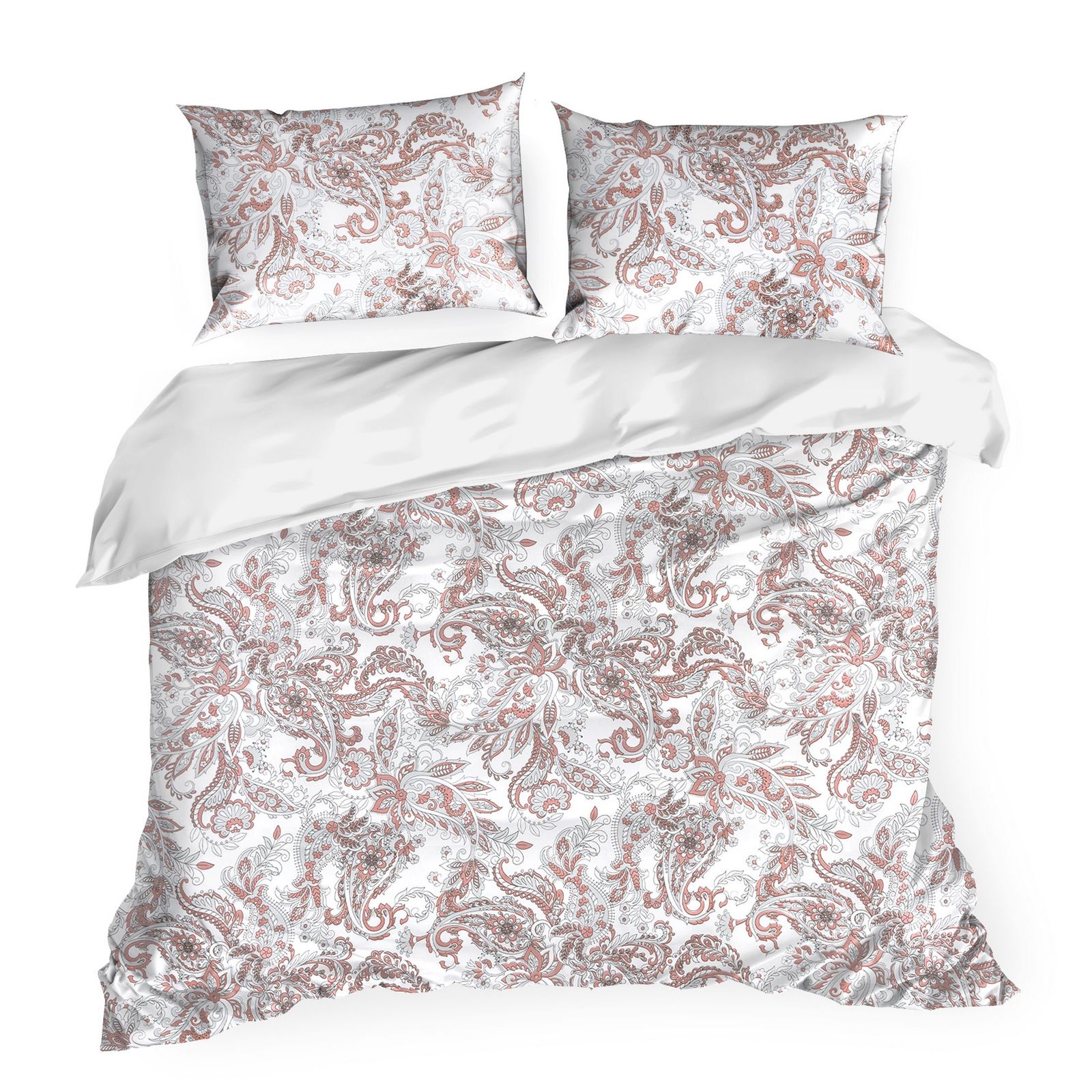 Lenjerie de pat din bumbac, Eurofirany CLASS 160x200 model paisley roz si gri pe alb, Multicolor