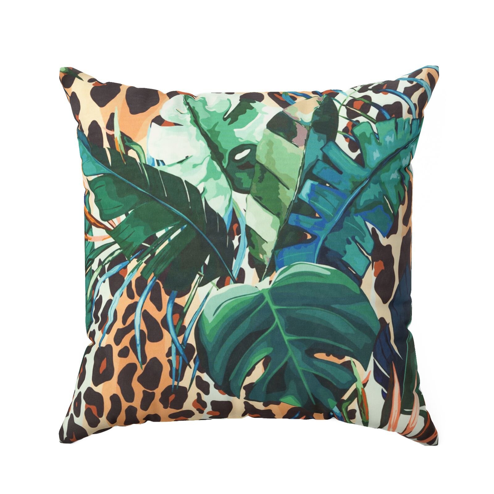 Fata de perna decorativa Eurofirany ELI 45x45 imprimeu leopard / frunze Galben/Verde