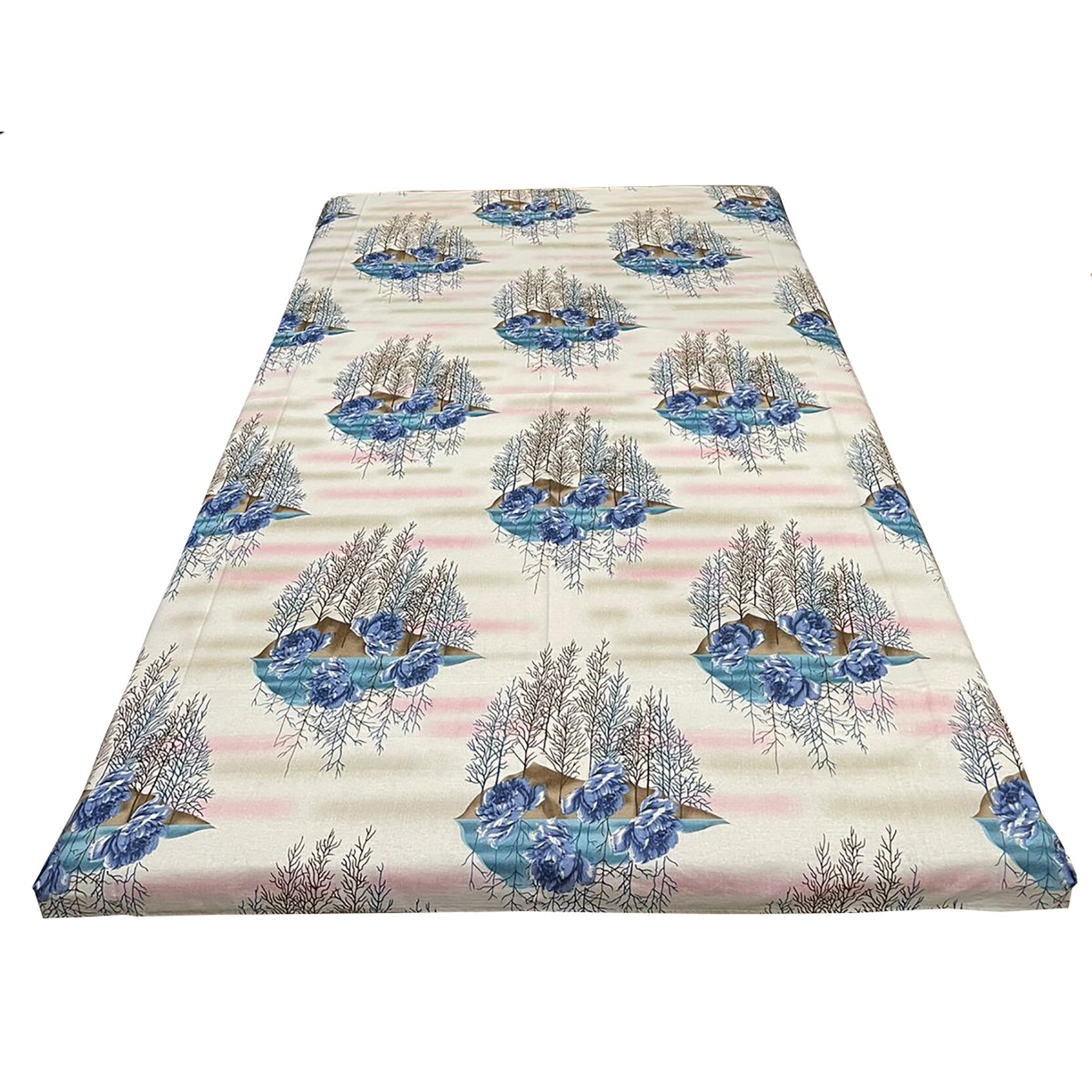 Cearceaf alb/bleu 250x215cm pentru pat dublu, pentru saltea mai mare de 180cm, 