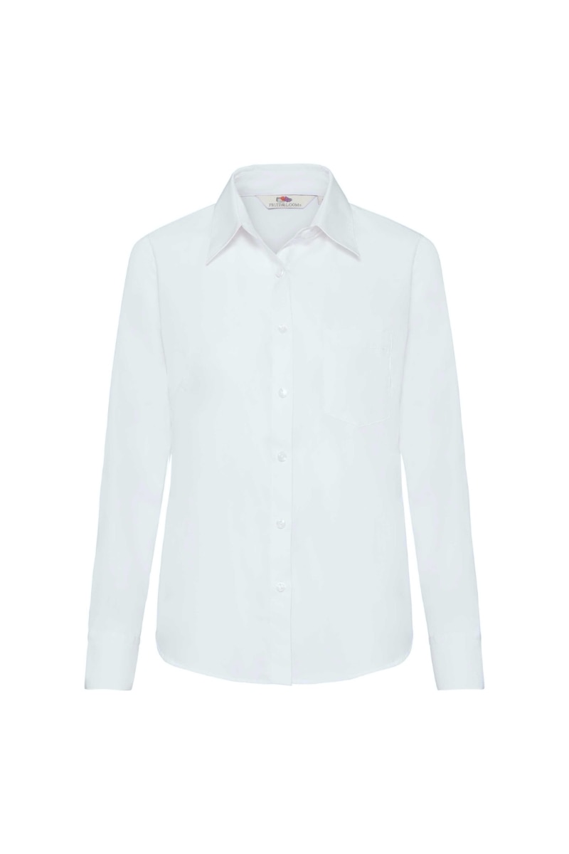 Camasa cu maneca lunga dama Fruit Of The Loom, Bumbac/Poliester, Alb, Alb