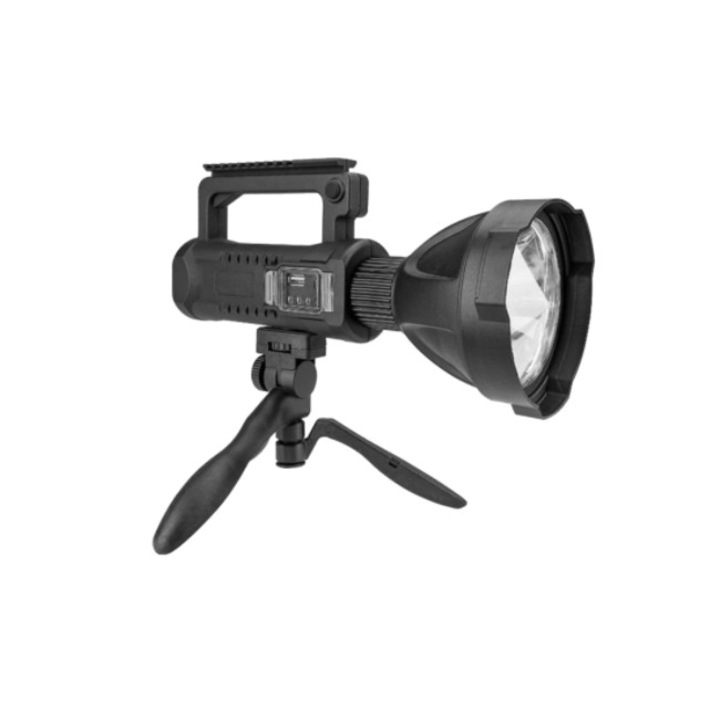 Професионален фенер, Pure Sunny™, с LED, обхват на действие 500 м, 4 режима на осветяване, функция Powerbank, с включен статив, черен цвят