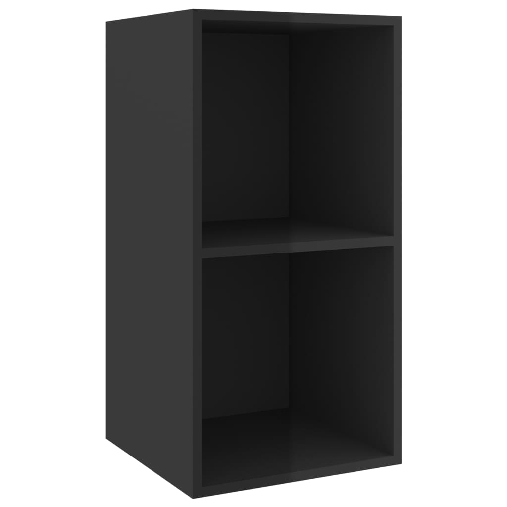 Comoda suspendata cu 2 rafturi din pal extralucios vidaXL, PAL, 37 x 37 x 72 cm, Negru