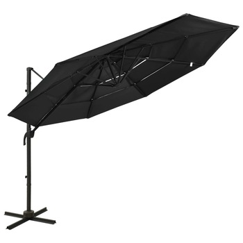 Umbrela de soare 4 niveluri, vidaXL, Poliester, aluminiu vopsit electrostatic, 3 x 3 x 2,47 m, Negru Umbrela de soare 4 niveluri, vidaXL, Poliester, aluminiu vopsit electrostatic, 3 x 3 x 2,47 m, Negru