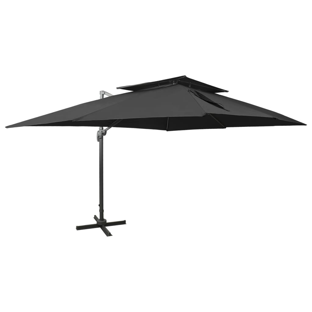 Umbrela suspendata pentru exterior cu acoperis dublu, vidaXL, textil cu invelis din PA, aluminiu, 300 x 400 cm, Negru