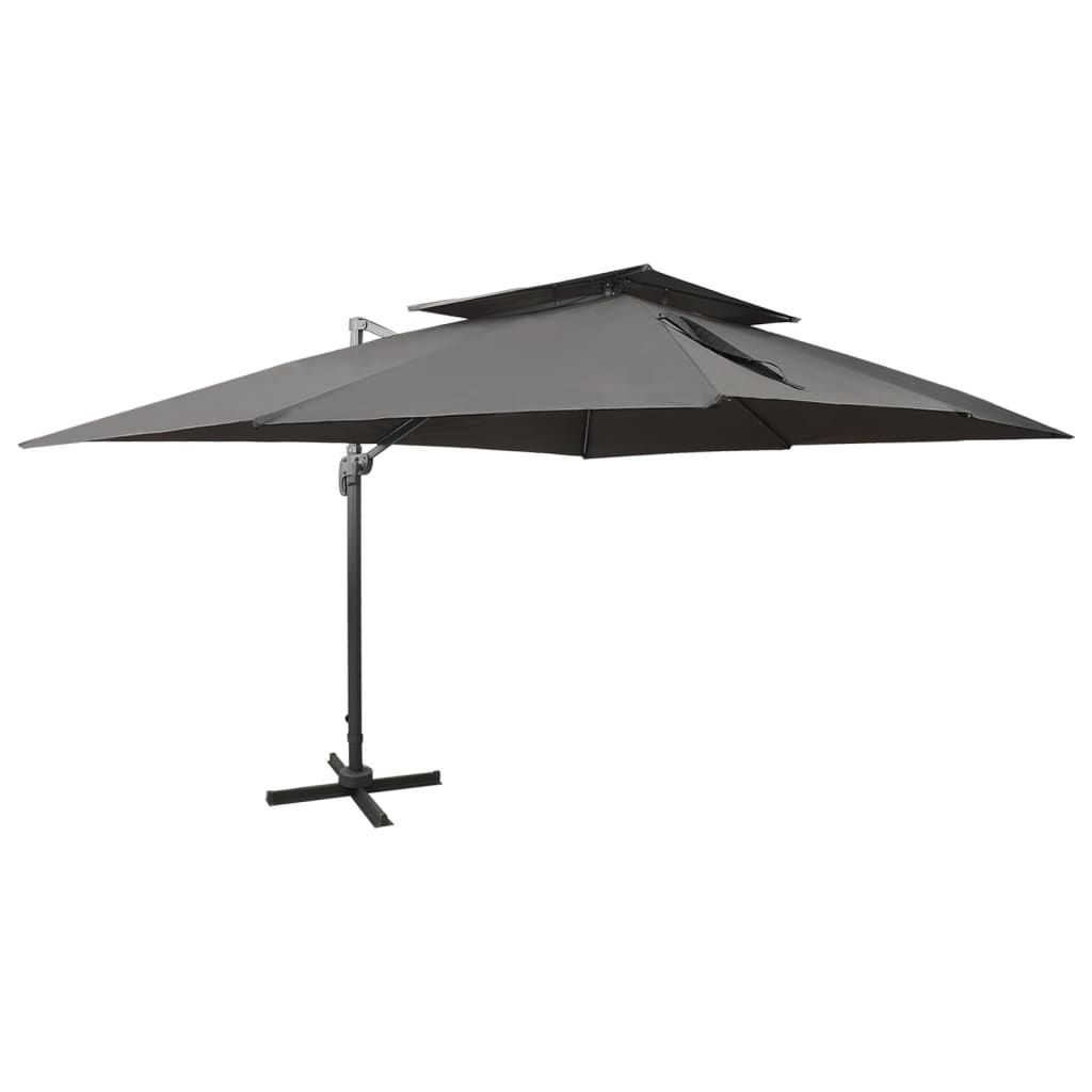 Umbrela suspendata pentru exterior cu acoperis dublu, vidaXL, textil cu invelis din PA, aluminiu, 300 x 400 cm, Antracit