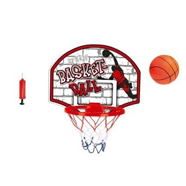 Set de baschet, cos pentru perete cu minge si pompa, rosu