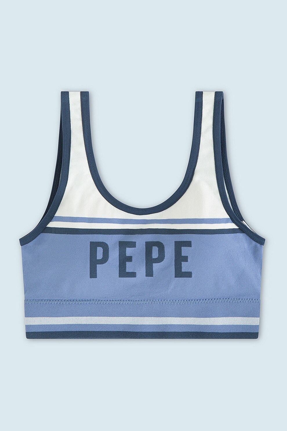 Pepe Jeans London, Bustiera cu model colorblock si imprimeu logo Kerry, Bleumarin/Albastru lavanda/Alb