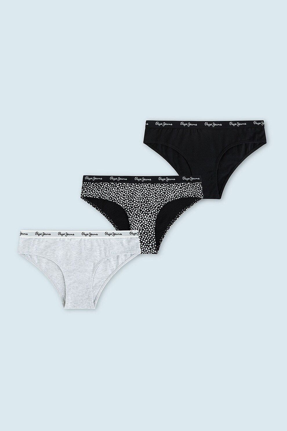 Pepe Jeans London, Set de chiloti cu banda logo in talie - 3 perechi, Negru/Alb/Gri melange, L