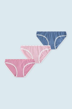 Pepe Jeans London, Set de chiloti cu imprimeu - 3 perechi, Roz/Alb/Bleumarin Pepe Jeans London, Set de chiloti cu imprimeu - 3 perechi, Roz/Alb/Bleumarin