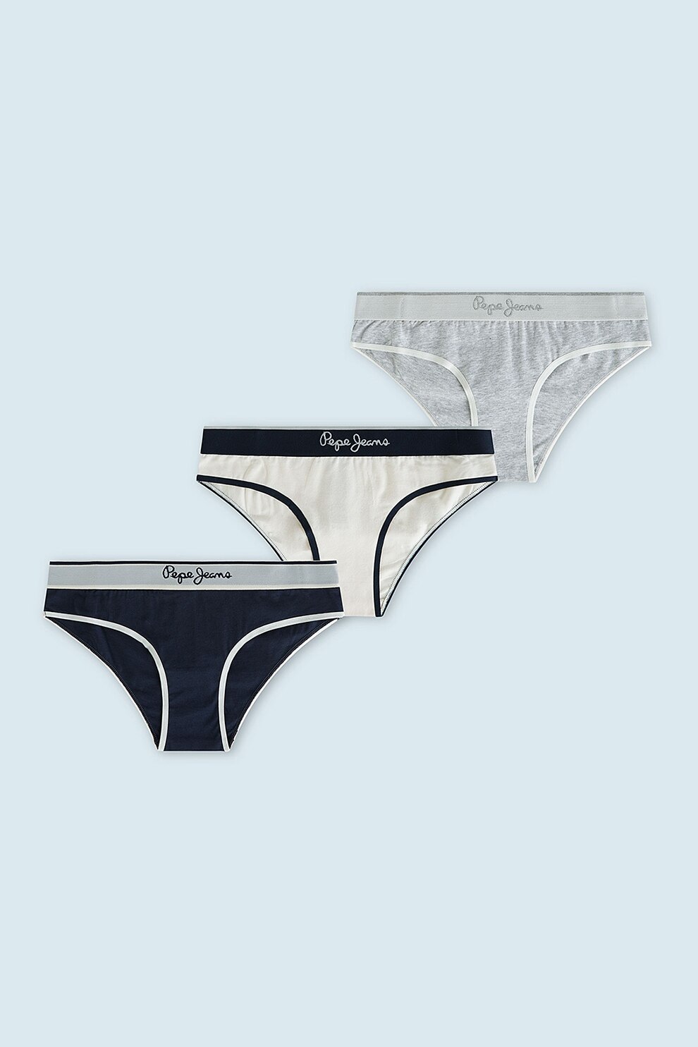 Pepe Jeans London, Set de chiloti brazilieni - 3 perechi, Bleumarin inchis/alb prafuit/gri melange, M