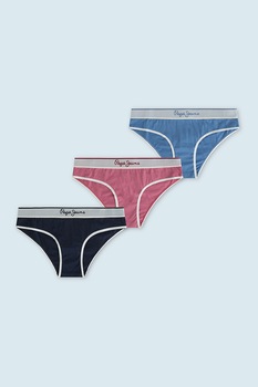 Pepe Jeans London, Set de chiloti brazilieni cu detaliu logo - 3 perechi, Albastru lavanda/bleumarin/roz prafuit Pepe Jeans London, Set de chiloti brazilieni cu detaliu logo - 3 perechi, Albastru lavanda/bleumarin/roz prafuit