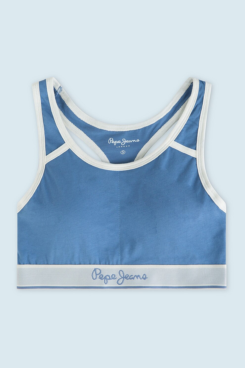 Pepe Jeans London, Bustiera racerback cu garnituri contrastante, Albastru