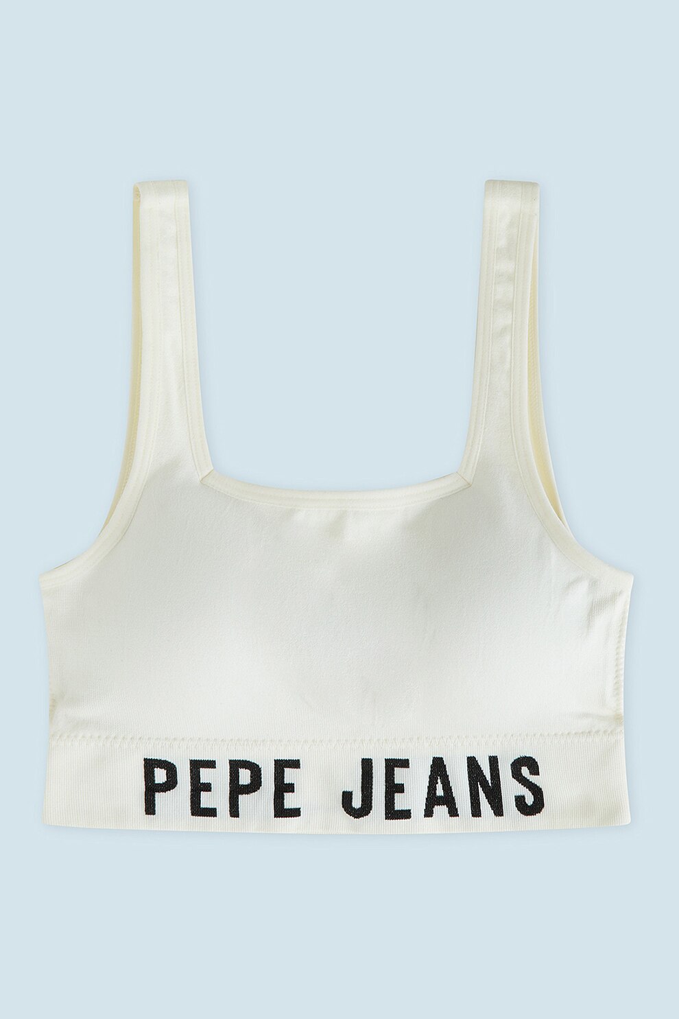 Pepe Jeans London, Bustiera cu banda logo, Alb prafuit