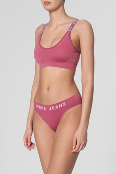 Pepe Jeans London, Bustiera cu burete si bretele cu imprimeu logo Tessie, Zmeuriu Pepe Jeans London, Bustiera cu burete si bretele cu imprimeu logo Tessie, Zmeuriu