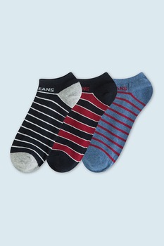 Pepe Jeans London, Set de sosete scurte cu model in dungi - 3 perechi, Negru/gri cenusa/albastru lavanda, 43-46 Pepe Jeans London, Set de sosete scurte cu model in dungi - 3 perechi, Negru/gri cenusa/albastru lavanda, 43-46