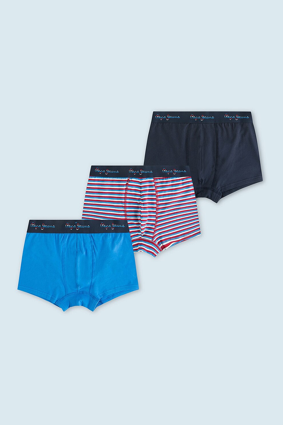 Pepe Jeans London, Set de boxeri cu banda logo in talie - 3 perechi, Bleumarin inchis/Albastru royal/Rosu