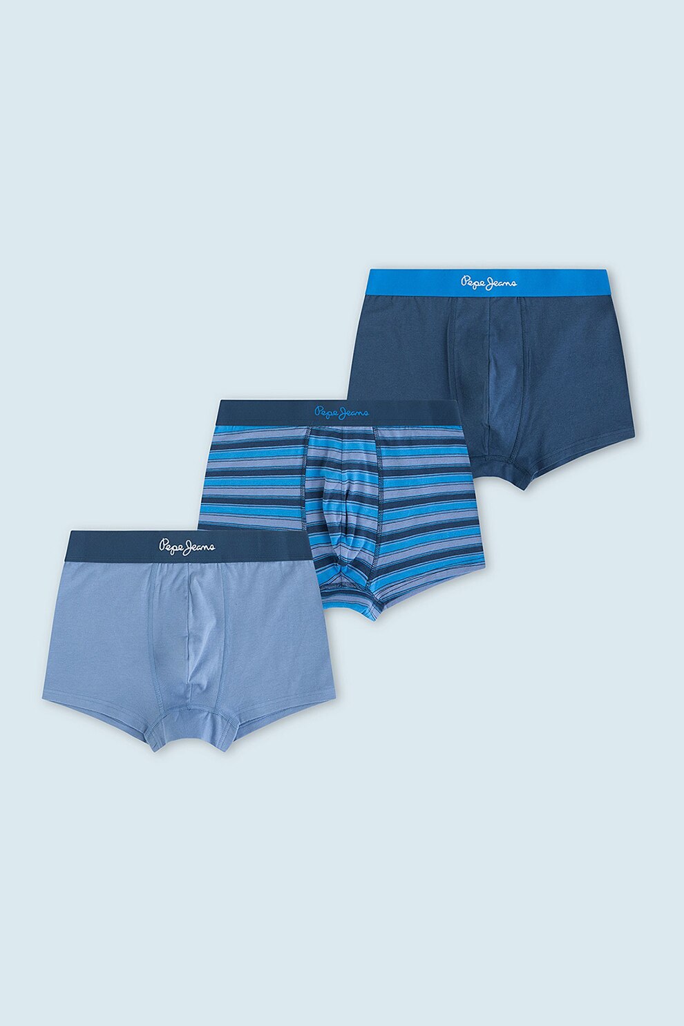 Pepe Jeans London, Set de boxeri din amestec de bumbac - 3 perechi, Albastru lavanda/bleumarin inchis/albastru