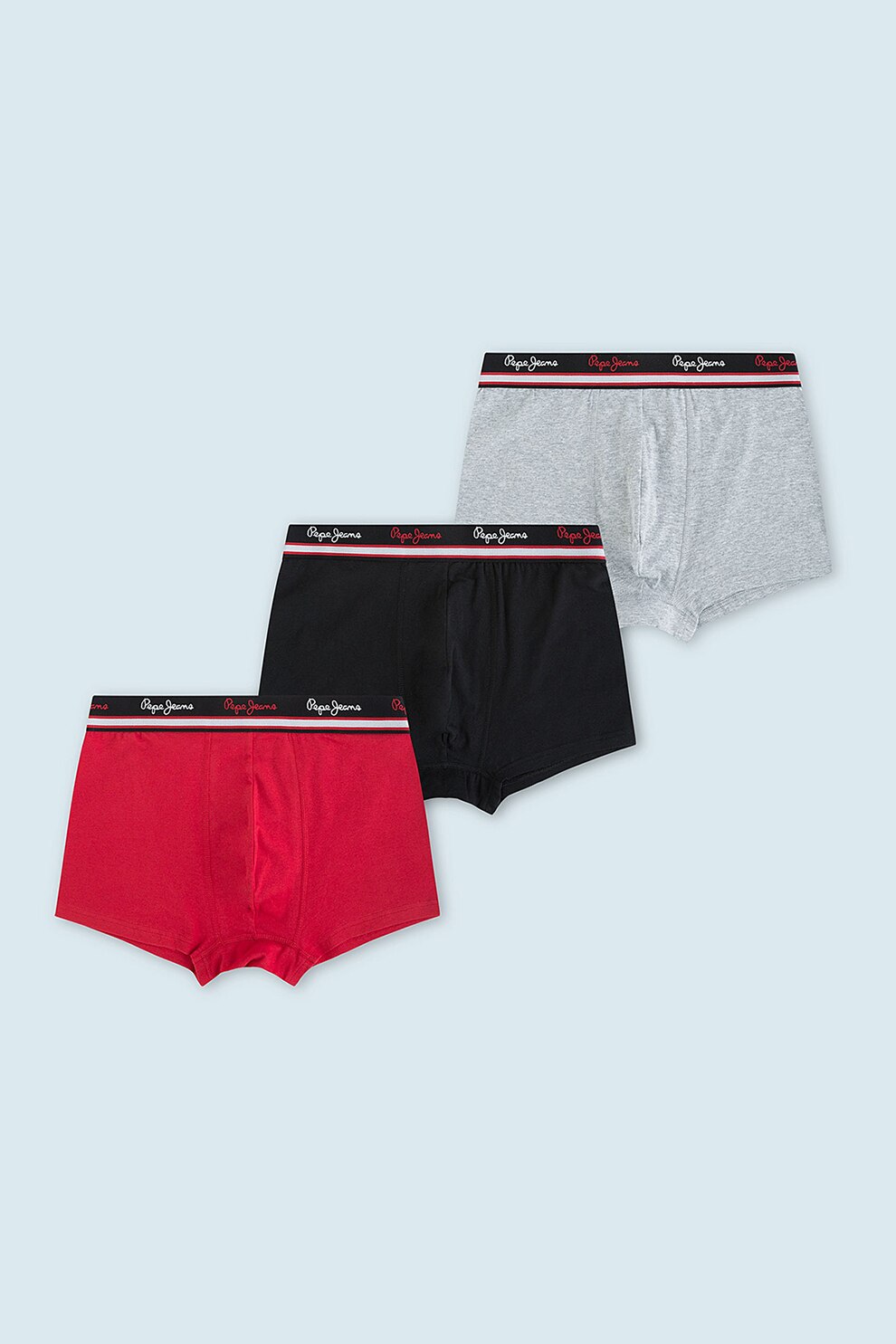 Pepe Jeans London, Set de boxeri cu model uni - 3 perechi, Negru/Rosu/Gri melange