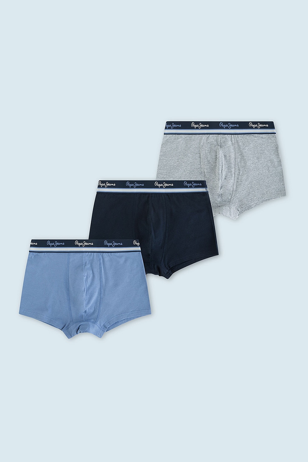 Pepe Jeans London, Set de boxeri cu model uni - 3 perechi, Albastru lavanda/Bleumarin inchis