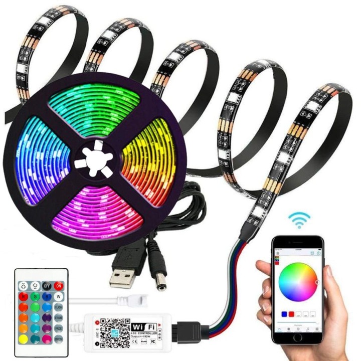 Комплект LED лента FLAG LIGHT за фоново осветление зад телевизор, 2.5 м RGB с Wi Fi + RF контролер за USB