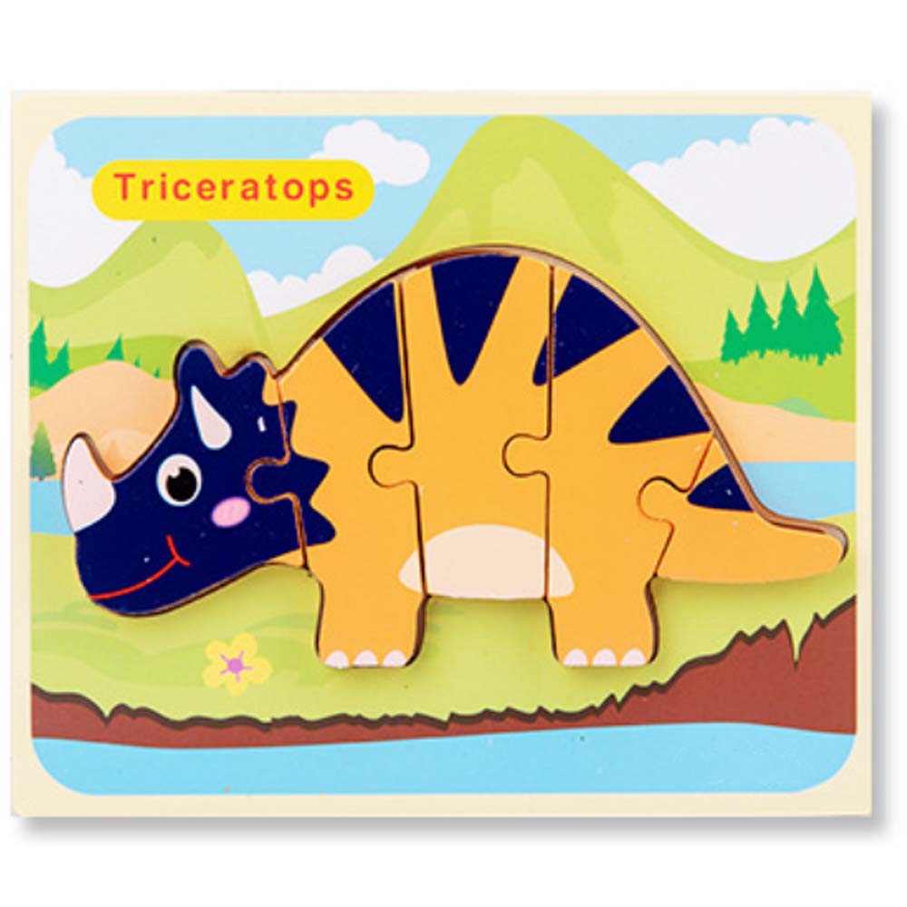 Puzzle din lemn 3D dinozaur Triceratops cu 5 piese, 18x 15 cm, WD9513-D RCO®