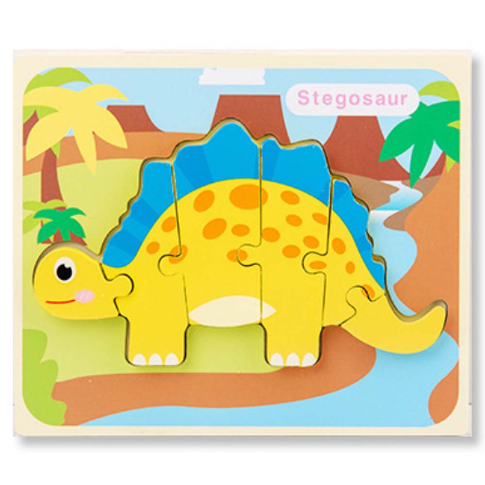 Puzzle din lemn 3D dinozaur Stegosaurus cu 6 piese, 18x 15 cm, WD9513-M RCO®