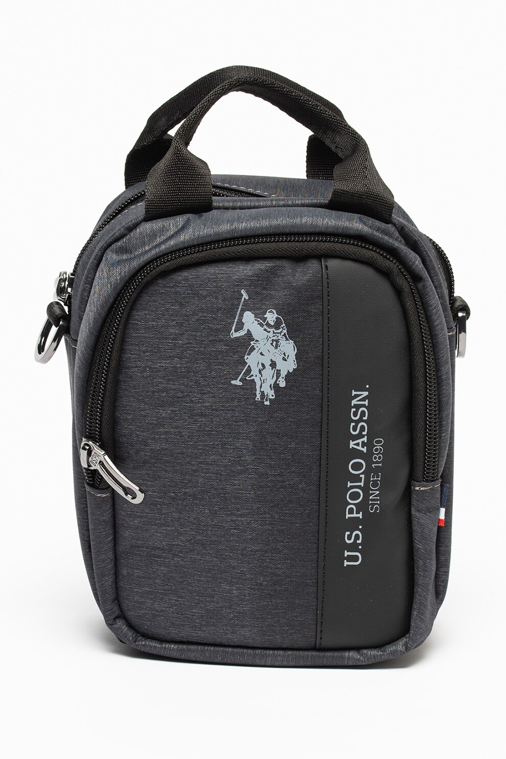 U.S. Polo Assn., Geanta crossbody din material textil, Gri inchis melange