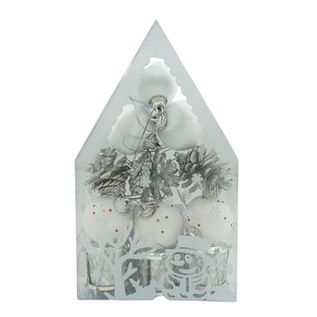 Set de 12 ornamente de brad, Flippy, de tip Glob, Alb/ Argintiu, din polistiren, cu finisaj sclipitor , cutie 4 cm adancime x 20 cm inaltime x 12 cm lungime) Set de 12 ornamente de brad, Flippy, de tip Glob, Alb/ Argintiu, din polistiren, cu finisaj sclipitor , cutie 4 cm adancime x 20 cm inaltime x 12 cm lungime)