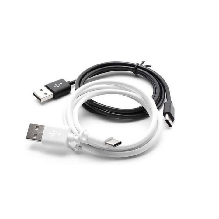 Комплект 2 USB кабела тип C USB A 2.0, FAC, Бързо зарядно, 1 м, Черен / Бял