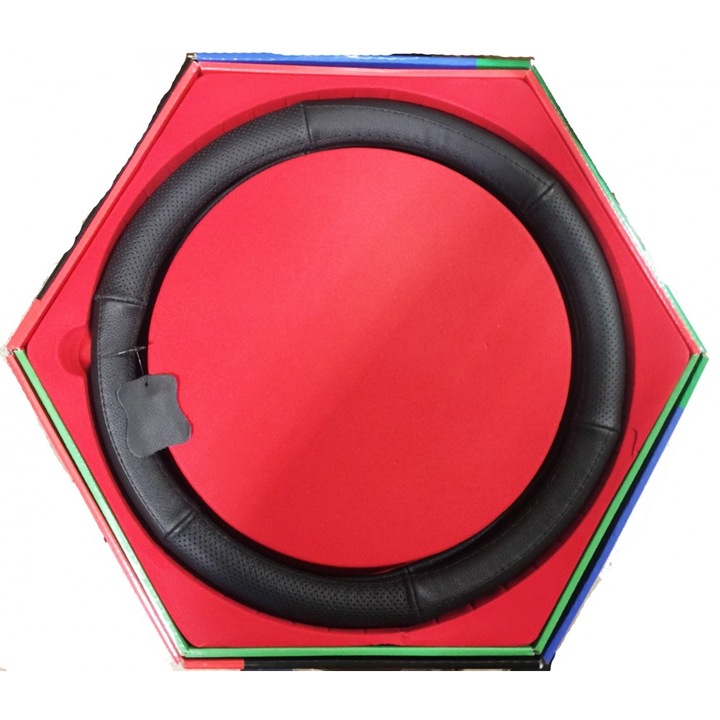 HD KV-2042BK Valódi bőr kormányvédő, lyukacsos mintával, fekete, 38cm