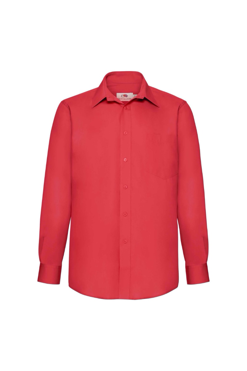 Camasa cu maneca lunga barbati Fruit of the Loom, Bumbac/Poliester, Model buzunar, Rosu, Rosu