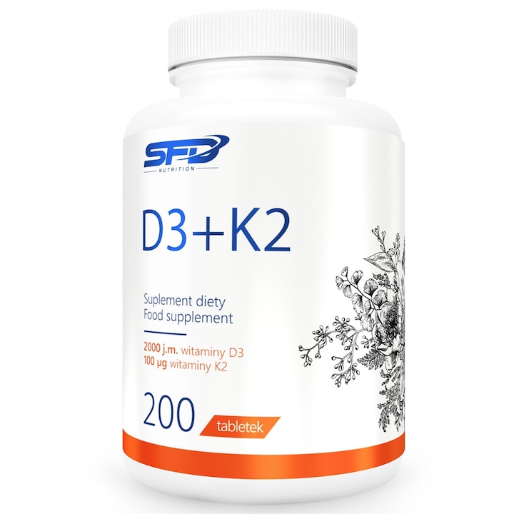 Хранителна добавка Витамин D3 2000IU плюс K2, 200 таблетки, 200 дози