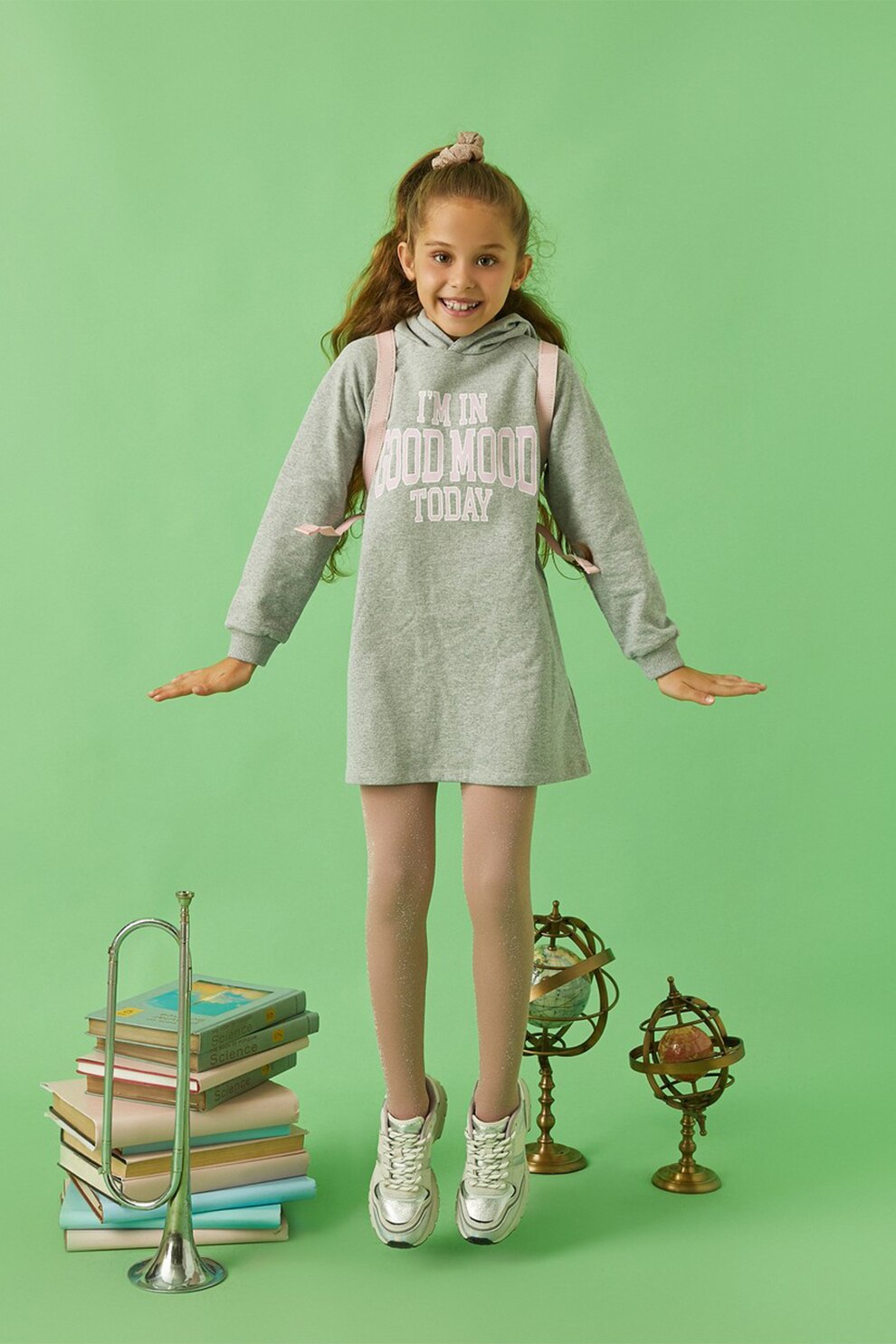 KOTON, Rochie-hanorac cu imprimeu text, Gri melange/ Alb